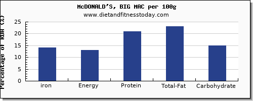 iron and nutrition facts in a big mac per 100g